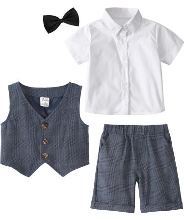 Mint Green Baby Boys Gentleman Suit Set | Shirt, Bowtie, Waistcoat & Shorts | Navy Blue | Size 2-3 Years - Buy Online on GoSupps.com