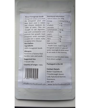 Premium Fenugreek Seeds for Hair Growth 100g | Methi Seeds | May aid Digestion | Fenugreek Seeds for Cooking - Herbs and Spices | Better Food Mood - Buy Online on GoSupps.com