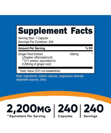 Nutricost Ginger Root Extract 550mg - 240 Capsules - 240 Count - Buy Online on GoSupps.com