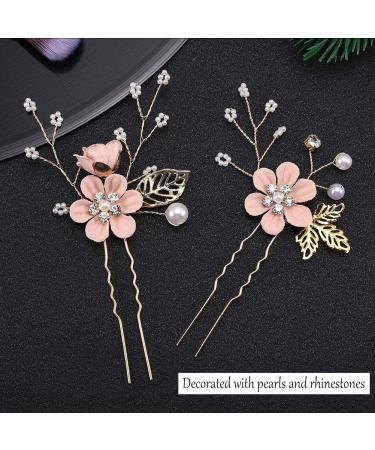 4-Piece Light Pink Gold Wedding Hair Comb Set | Rhinestone Bridal Hair Clips | Elegant Wedding Accessories - Buy Online on GoSupps.com