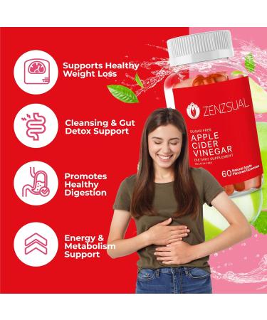 ZENZSUAL Sugar Free Apple Cider Vinegar Gummies - Keto Friendly ACV with B12 Beetroot & Pomegranate - Gluten & Gelatin Free (60 Gummies - Buy Online on GoSupps.com