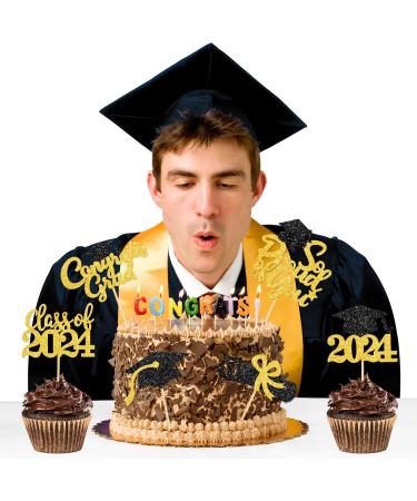 Aloreen 12CT Graduation Cupcake Toppers Class Of 2024 Cake Picks Glitter Graduation Theme Food Appetizer Picks Congrats Grad Cap Topper Toothpick Stick Graduation Party Decoration Supplies Gold - Buy Online on GoSupps.com
