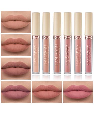 IONSGAKO 6 Colors Matte Nude Lipstick Set Liquid Lipstick Velvet Lip Gloss Lip Stain Long Lasting Waterproof Nude Pink Lipstick Set for Women Lip Makeup (SET-B)