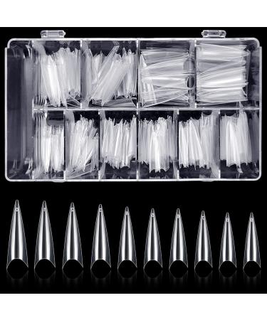 500PCs clear acrylic nail tip 10 sizes medium long stiletto nail tips with box French nail tip half cover coffin nail tips women diy salon nails