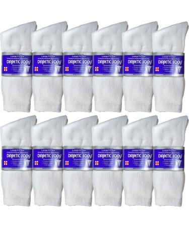 USBingoshop 3 6 or 12 Pairs Mens Physicians Approved Crew Ankle Diabetic Socks Cotton 10-13 12 Pairs Crew-white