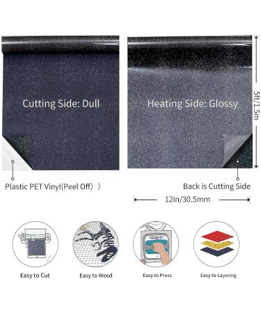 TransWonder Black Glitter HTV 12inx5ft - Sparkling Heat Transfer Vinyl for Cricut - Perfect for Father's Day Gifts - Buy Online on GoSupps.com