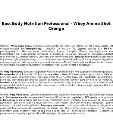 Best Body Nutrition Professional Whey Amino Shot - Orange Flavor 20 Ampoules (25 ml each) | 500 ml - Buy Internationally - Buy Online on GoSupps.com