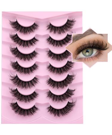 False Eyelashes Natural Look Fluffy Cat eye lashes Wispy Curly Strip Fake lashes Extension 5D Volume Lashes Pack 7 Pairs