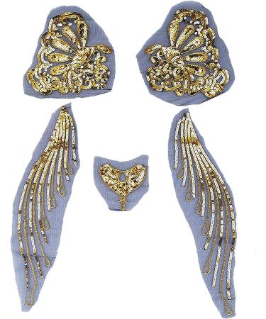 Gauze Sequins Phoenix Tail Feather Patch Applique Set for DIY Wedding Gown & Bridal Dress - 5pcs (Black) Ivory Gold - Buy Online on GoSupps.com