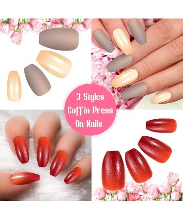480 pc Medium Length Matte & Gradient Coffin Press on Nails - Full Cover False Nails for Nail Art - Glossy Fake Nail Tips for Women & Girls - Buy Online on GoSupps.com