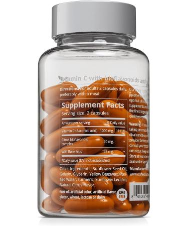 Crafted Nutrients Vitamin C 1000mg with Bioflavonoids & Wild Rose Hips - 60 Softgels | High Potency Antioxidant & Immune Support - Buy Online on GoSupps.com