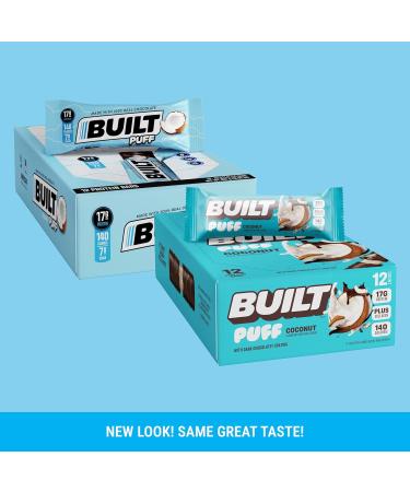 Built Bar 12 Pack: High Protein Energy Bars - Low Carb, Calorie, Sugar - Real Chocolate Coated - Delicious Gluten Free Snack (Coconut Puff) - Buy Online on GoSupps.com