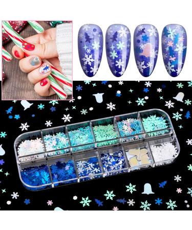Noblife 36 Grids Christmas Nail Art Sequins | 3D Holographic Snowflake Glitter | Colorful Nail Decorations & Pickup Tools | Sparkly Confetti Nail Decals for Festive Nails - Buy Online on GoSupps.com