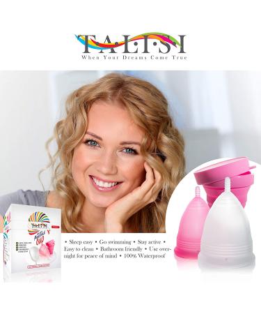 Talisi Reusable Menstrual Cups Set of 2 | Collapsible Silicone Cups with Sterilizing Cup | Tampon & Pad Alternative | Regular & Heavy Flow Period Cup - Buy Online on GoSupps.com