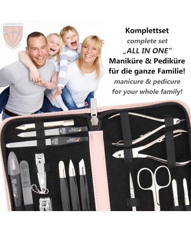 Buy Three Swords 16 pcs Manicure Pedicure Set 'Cinisello' - High-Quality Pink Synthetic Leather Nail Care Kit for Hand & Foot - Buy Online on GoSupps.com