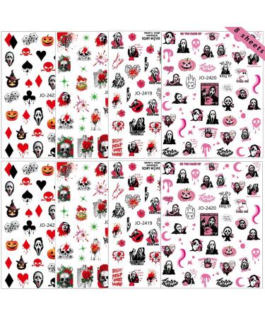 8 Sheets Halloween Ghost Nail Art Stickers - Cute 3D Self-Adhesive Designs for DIY Manicure - Horror Nail Decorations for Women & Girls - Buy Online on GoSupps.com