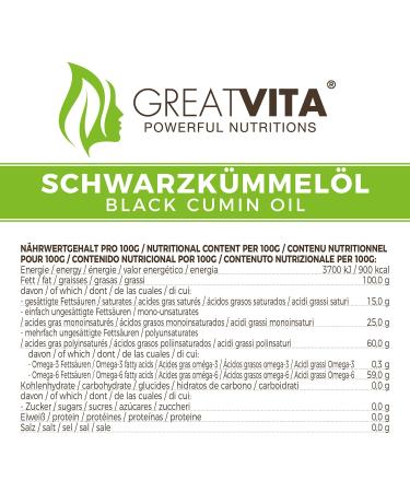 GreatVita Black Cumin Oil 1000 ml - 100% Pure Cold Pressed Oil for Health & Wellness | International Shipping Available - Buy Online on GoSupps.com