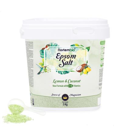 Nortembio Epsom salt 3 kg. New type of lemon and coconut.Hydrated with vitamin C and E. swimming salt and body care.E-book inclusive.