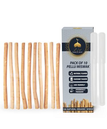 Sewak Al Noor Pack of 10 Miswak Sticks for Teeth with Holder - Vacuum Sealed Natural Flavored Chew Sticks for Humans - Natural Toothbrush for Teeth Whitening Oral Health & Fresh Breath || Pack of 10
