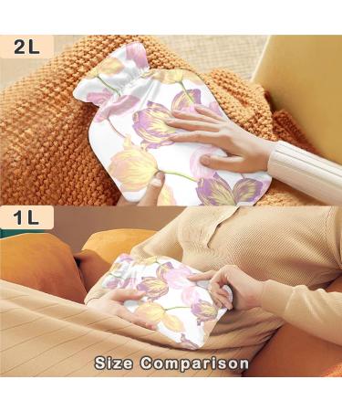 NAANLE Watercolor Tulip Pattern Heat Bottle - 1L Hot Water Bottle for Back Pain Relief & Cold Therapy - Buy Online on GoSupps.com