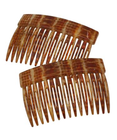 Camila Paris CP2943 French Hair Side Comb 3 inch Small Brown Flexible Durable Cellulose Hair Combs Strong Hold Hair Clips for Women No Slip Styling Girls Hair Accessories Made in France
