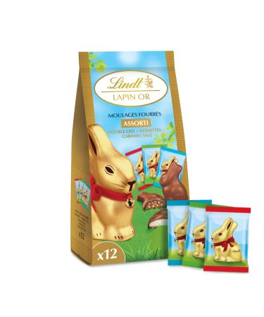 Lindt - Sachet de Moulages LAPIN OR - Assortiment de Chocolats Double lait Noisette et Caramel sal - Id al pour P ques 130g