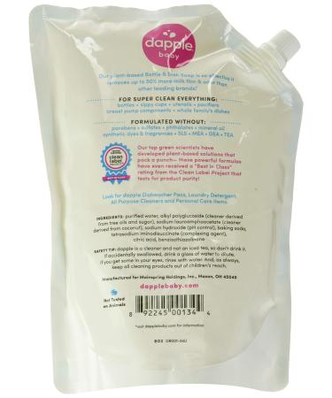 Dapple Refill Pack, Fragrance-Free Baby Bottle and Dish Liquid, 34 fl oz - Buy Online on GoSupps.com