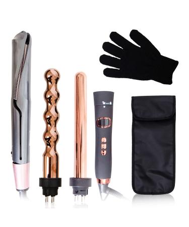 Blenci Interchangeable Curling Wand Set - Professional Curling Iron and Hair Straightener Gift Set Bundle Includes Multi Attachment Styling Wand, Flat Iron, Glove & Travel Case, Gift Idea for Women