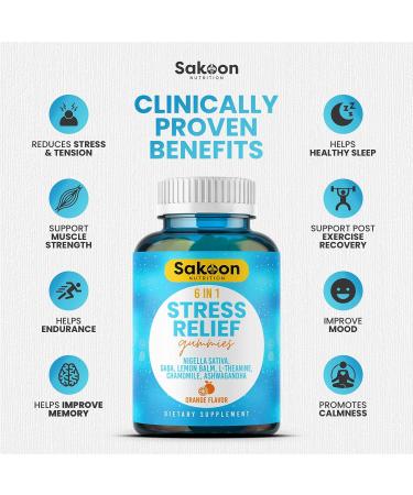 6-in-1 Stress Relief Gummies 60ct with Ashwagandha, GABA, and L-theanine for Relaxation and Improved Sleep - Immunity and Wellness Support - Buy Online on GoSupps.com