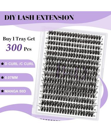 Lash Clusters DIY Individual Lashes 300 PCS False Eyelash Cluster Volume Extensions - D Curl Lash Clusters DIY Extensions at Home (50D-0.07D 9-16MIX) - Buy Online on GoSupps.com