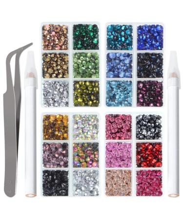 LPBeads 10000pcs Hotfix Rhinestones Flatback Glass Crystal 24 Mixed Color Rhinestone with Tweezers and Picking Pen for Crafts Clothes Nail Art 24 Colors and 5 Sizes Each Color