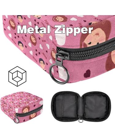 Pink Cartoon Girl Heart Pattern Storage Bag Portable Menstrual Cup Holder for Women & Teens - Buy Online on GoSupps.com