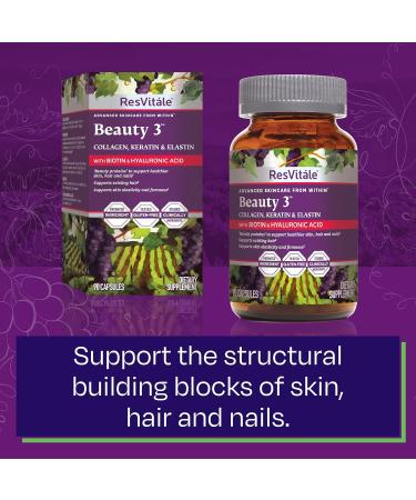 ResVitale Beauty 3 - Skin Care Supplement with Collagen Keratin & Elastin - 90 Capsules & Collagen Enhance - Beauty Supplement with Hyaluronic Acid & Resveratrol - 60 Capsules - Buy Online on GoSupps.com