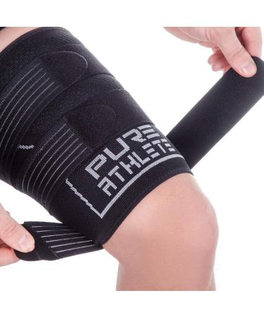 Pure Athlete Thigh Compression Sleeve with Adjustable Straps for Quad & Hamstring Support - Black (Small) - Buy Online on GoSupps.com