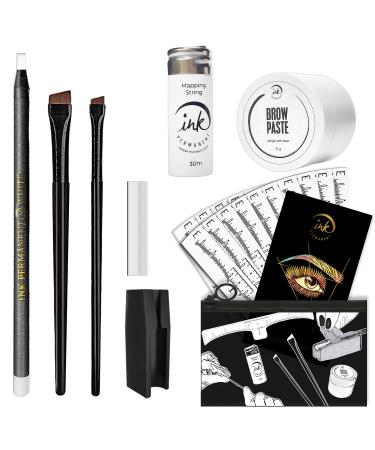 Eyebrow Mapping Kit with 30m White Mapping String  15g White Brow Paste + 2 Eyebrow Brush Set  White Eyebrow Mapping Pencil  Pencil Shaper and Blades  20 Mapping Ruler Stencils and Instructions   Brow Mapping Set for Mic...