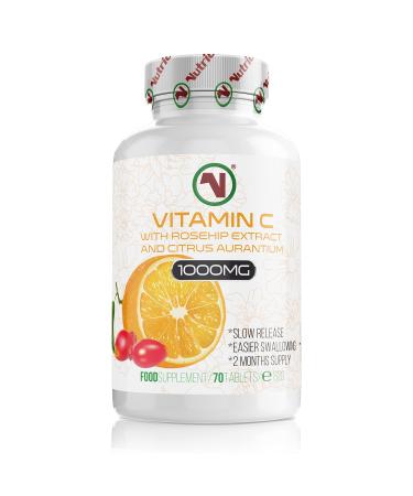 Nutriodol Vitamin C with Rosehip & Bioflavonoids Tablets x 70 | 1000mg Easy to Swallow Tablets | Slow Release | Contributes to The Normal Function of The Immune System. 70 x Vitamin C Tablets
