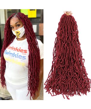 Soft locs crochet hair 24 inch 6 packs faux locs crochet hair burgundy butterfly locs pre looped braids synthetic crochet hair dreadlocks hair extensions for black women (24 inch Burgundy) 24 Inch (Pack of 6) Burgundy