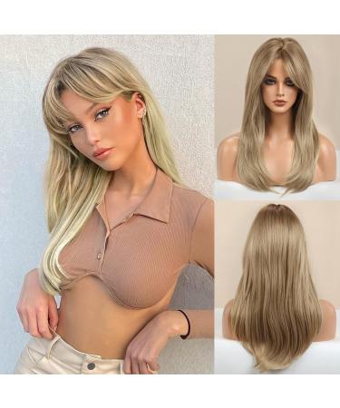 Honybia wig dark blonde with pony - dark blond wigs for women long wavy women natural realistic realistic synthetic heat -resistant hair for carnival/costumes long wavy dark blonde