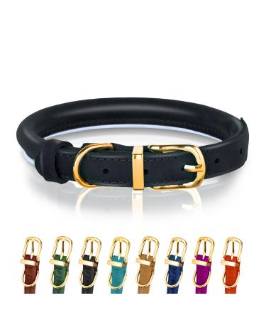 OOPSDOGGY Reflective Rolled Leather Dog Collar for Small Medium Large Dogs Puppy 8 Colors 7 Sizes (Black L 14"-18") L 14"-18" Black