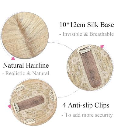 6" SEGO Hair Toppers for Thinning Hair Women Real Remy Human Hair 2.5 * 9cm CENTRAL SILK BASE One Piece Clip in Hairpieces Extension 130% Density (#613 Bleach Blonde) - Buy Online on GoSupps.com