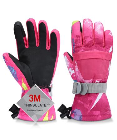 Ski Gloves, Warmest Waterproof and Breathable Snow Gloves for Cold Weather, Fits Both Men & Women,for Parent Child Outdoor M(Fit Kids11-15 Years and Women size S-M) Rose Red