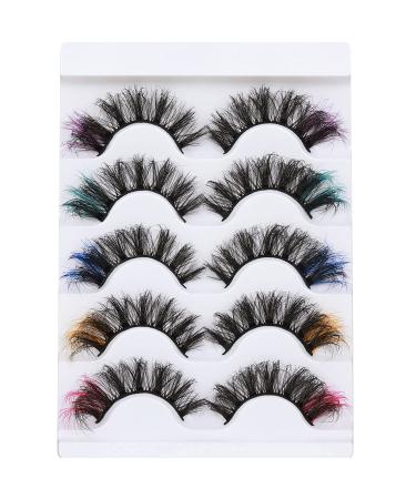 Focipeysa Colored Fluffy Mink Eyelashes - 8D Dramatic Wispy Lashes C Curl - 5 Color Mixed False Eyelashes - Pink Orange Purple Green Blue - Buy Online on GoSupps.com