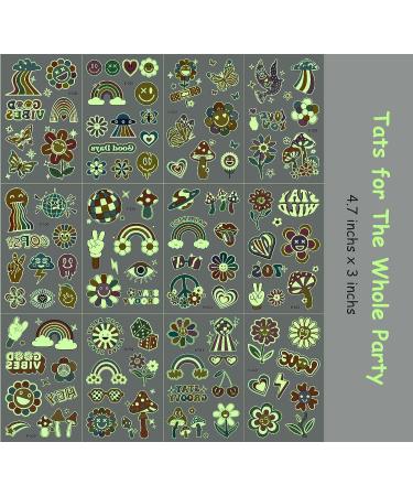 Groovy 70s Glow in the Dark Temporary Tattoos - Flower Power & Hippie Stickers for Girls' Birthday Party - Buy Online on GoSupps.com
