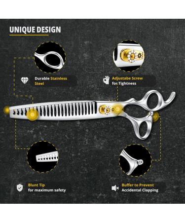 Dream REAC 8 Inch Dog Effilting Scissors - Ergonomic 440C Stainless Steel with 75% Thinning Rate & Adjustable Screw - Professional Dog Grooming Shears - Buy Online on GoSupps.com