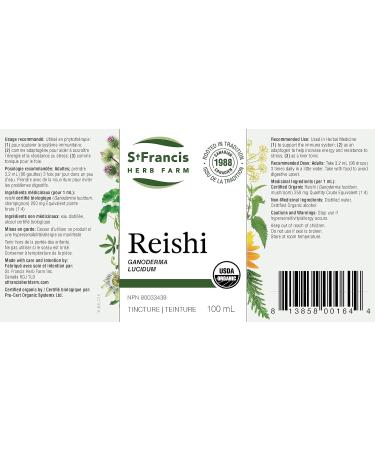St. Francis Herb Farm Reishi Mushroom Herbal Tincture Liquid | Used as a Tonic for Fatigue & Debility | Helps to Treat Coughs | Organic | Non-GMO | Lactose-Free | (100ml) 100 ml (Pack of 1) - Buy Online on GoSupps.com