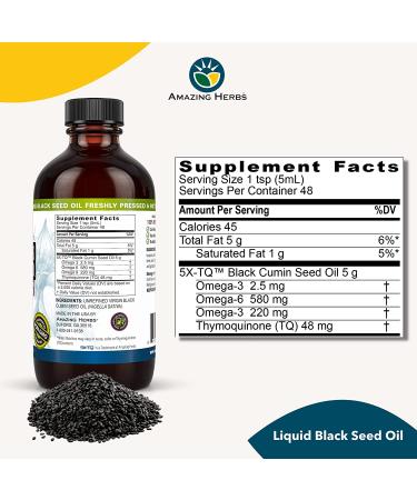 Amazing Herbs Premium Black Seed Oil - Cold Pressed Nigella Sativa for Digestive Health, Immune Support, Brain Function & Joint Mobility - 8 Fl Oz - Buy Online on GoSupps.com