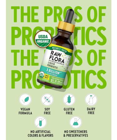 Nature's Truth Raw Flora USDA Organic Liquid Probiotic | Doctor Formulated | 25 Billion Live Strains | Vegan & Gluten Free Supplement for Men and Women - Buy Online on GoSupps.com
