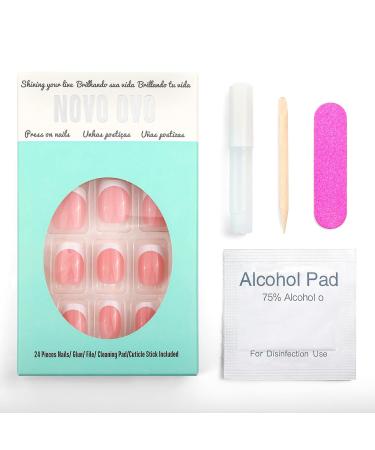 Novo Ovo Press On Nails - Short Oval Nude Pink Orange French Tips | Artificial Fingernails for Valentine's Day - Buy Online on GoSupps.com