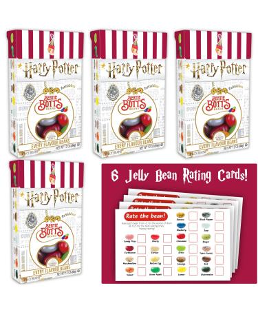 Jelly Belly Harry Potter Jelly Beans - Harry Potter Candy - 1.2 oz. Bertie Botts Every Flavored Beans (4 ct) + Gaudum Bertie Botts Jelly Bean rating cards (6 ct) Small Bundle