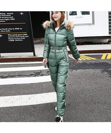 Women's Winter Hooded Snowsuit - Green Puffer Snow Jumpsuit for Outdoor Sports - Buy Online on GoSupps.com